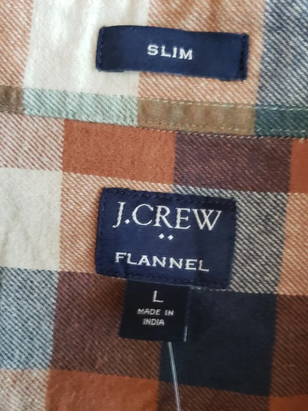 J. Crew Men's Size L Flannel Slim Button-Up Shirts Brown Beige Plaid Cotton
